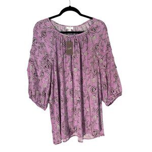 NWT J. Jill Lavender Floral Paisley Blouse Rayon Flowy 3/4 Sleeves Size L Tall